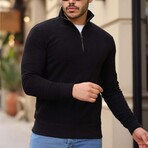Quarter-Zip Solid Pullover // Black (XL)