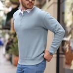 Solid Polo Pullover // Cold-Blue (XL)