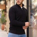 Quarter-Zip Solid Pullover // Black (XL)