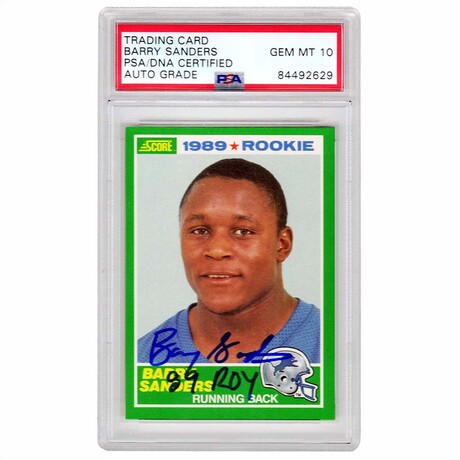 Barry Sanders // DET Lions // Signed 1989 Score RC #257 w/ROY'89 // AG 10