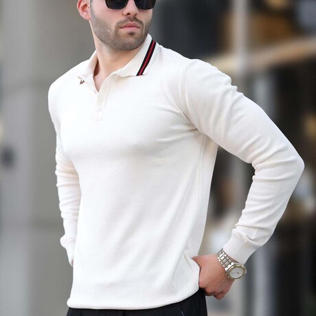 Tipped Polo Sweater // White (S)