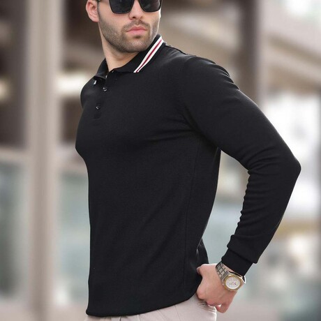 Tipped Polo Sweater // Black (S)