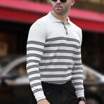 Striped Polo Sweater // White (M)