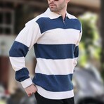 Quarter-Zip Striped Polo Sweater // Beige + Navy (XL)