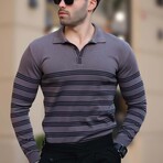 Striped Polo Sweater // Gray (M)