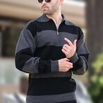 Quarter-Zip Striped Polo Sweater // Anthracite + Black (L)