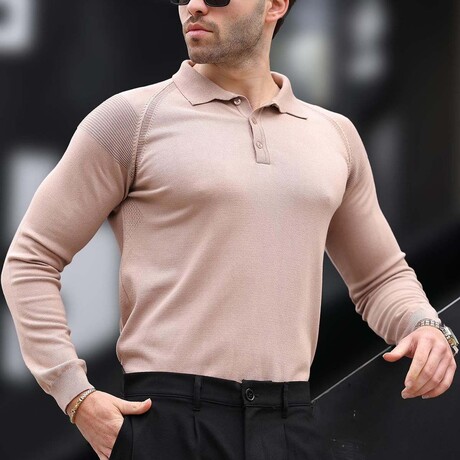 Knit Polo Sweater // Beige (S)