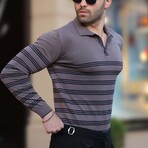 Striped Polo Sweater // Gray (M)