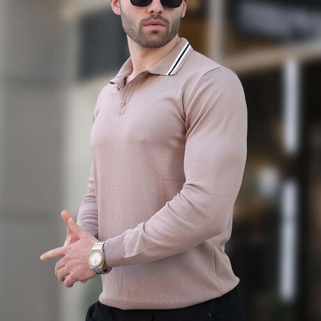 Tipped Polo Sweater // Beige (S)