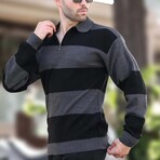 Quarter-Zip Striped Polo Sweater // Anthracite + Black (L)