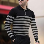 Striped Polo Sweater // Black (M)