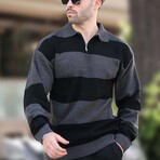 Quarter-Zip Striped Polo Sweater // Anthracite + Black (L)