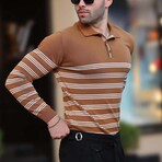 Striped Polo Sweater // Brown (M)