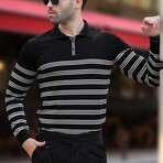 Striped Polo Sweater // Black (M)
