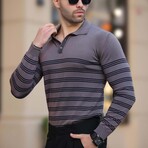 Striped Polo Sweater // Gray (M)