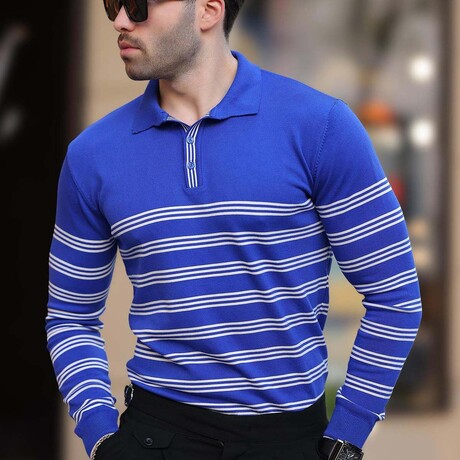 Striped Polo Sweater // Sax (S)