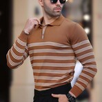 Striped Polo Sweater // Brown (M)