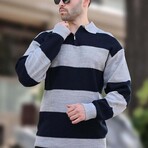 Quarter-Zip Striped Polo Sweater // Gray + Black (2XL)