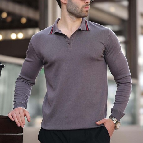 Tipped Polo Sweater // Gray (S)