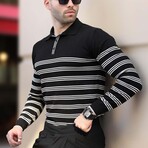 Striped Polo Sweater // Black (M)