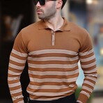 Striped Polo Sweater // Brown (M)