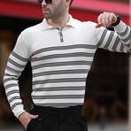 Striped Polo Sweater // White (M)