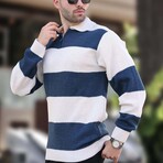 Quarter-Zip Striped Polo Sweater // Beige + Navy (XL)