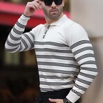 Striped Polo Sweater // White (M)