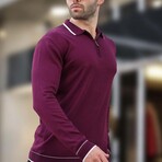 Quarter-Zip Tipped Polo Sweater // Burgundy + White (L)