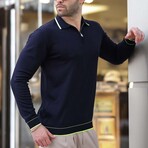 Quarter-Zip Tipped Polo Sweater // Navy + Yellow (M)