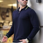Quarter-Zip Tipped Polo Sweater // Navy + Yellow (M)