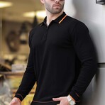 Quarter-Zip Tipped Polo Sweater // Black + Orange (L)