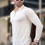 Quarter-Zip Tipped Polo Sweater // White + Orange (L)