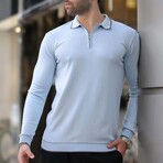 Quarter-Zip Tipped Polo Sweater // Light Blue + Brown (XL)