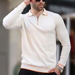 Quarter-Zip Tipped Polo Sweater // White + Orange (L)