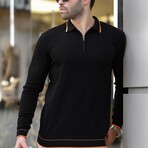Quarter-Zip Tipped Polo Sweater // Black + Orange (L)