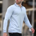 Quarter-Zip Tipped Polo Sweater // Light Blue + Brown (XL)