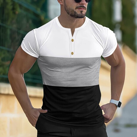 Color-Block Henly T-Shirt // White + Gray + Black (XS)