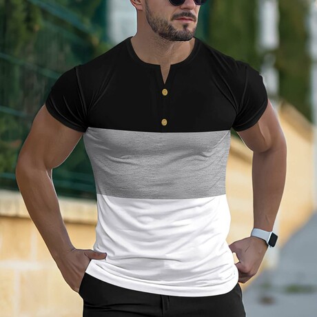 Color-Block Henly T-Shirt // Black + Gray + White (XS)