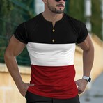 Color-Block Henly T-Shirt // Black + White + Red (XS)