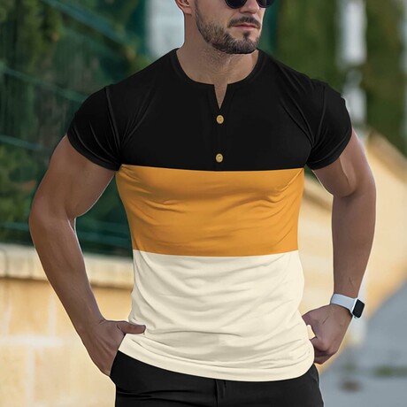 Color-Block Henly T-Shirt // Black + Yellow + White (XS)