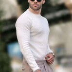 Crewneck Pattern Knit Sweater // White (L)