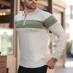 Chest Striped Quarter-Zip Polo Sweater // Beige (M)