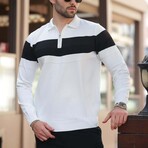 Chest Striped Quarter-Zip Polo Sweater // White (XL)