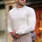 Crewneck Pattern Knit Sweater // White (L)