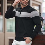 Chest Striped Quarter-Zip Polo Sweater // Black (M)
