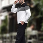 Striped Block Quarter-Zip Polo Sweater // White (S)