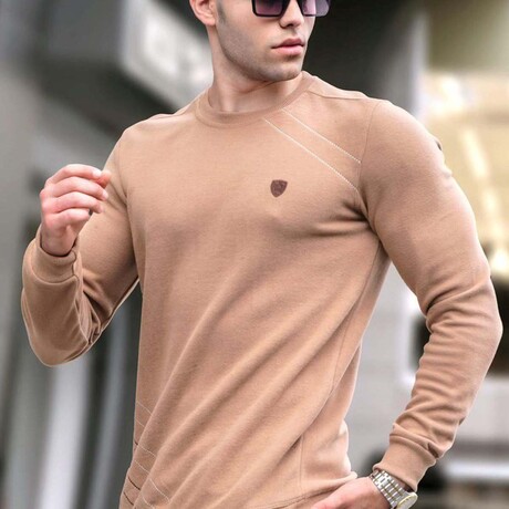 Crewneck w/ Knitted Details Sweater //Beige (S)