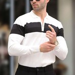 Chest Striped Quarter-Zip Polo Sweater // White (XL)