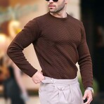 Crewneck Pattern Knit Sweater // Brown (2XL)